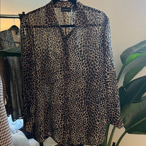 Liz Claiborne Leopard Print Silk Sheer Blouse - Picture 2 of 6